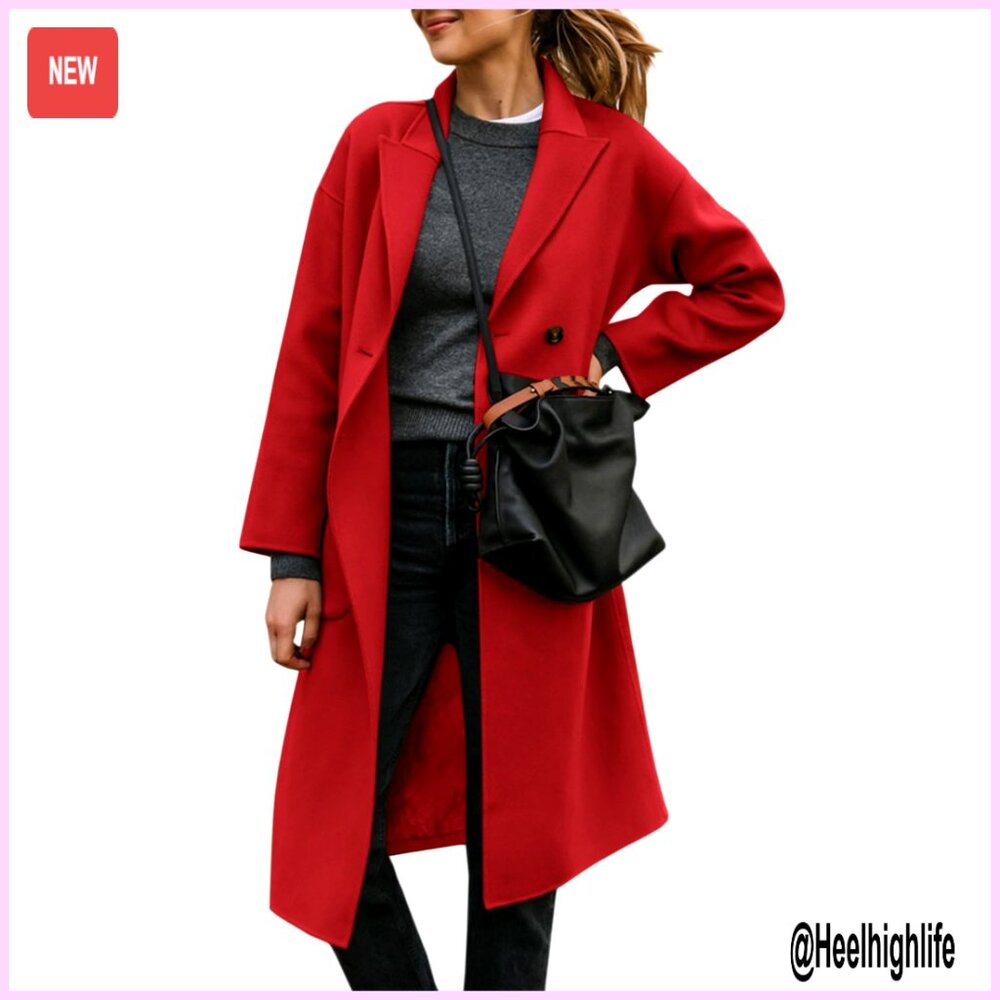 Womens Winter Peacoat Double-Breasted Lapel Collar Trench Coat Outerwear